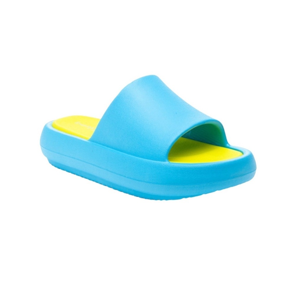 NIB Beach Slides by J/SLIDES Sz8 Turquoise/Yellow SQUISH